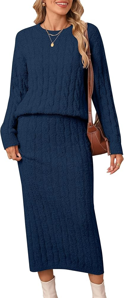 Women's 2 Piece Sweater Set Outfits Long Sleeve Pullover Top Bodycon Maxi Long Skirt Knit Dresses... | Amazon (US)