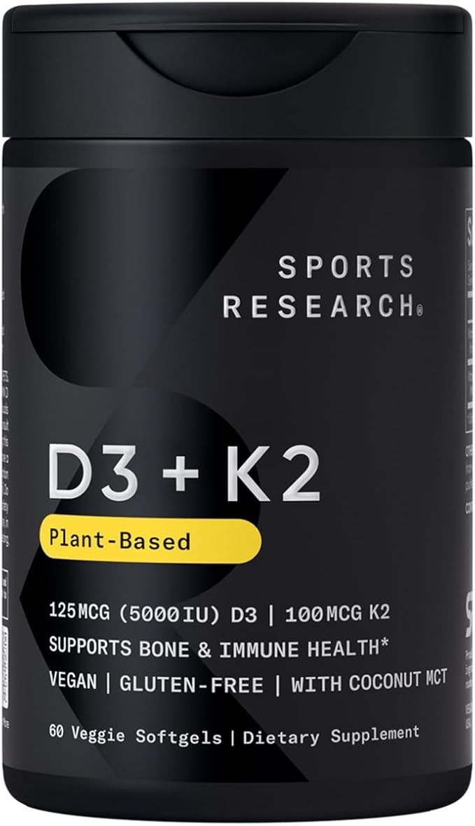 Sports Research Vitamin D3 K2 with Coconut Oil | Plant Based Vitamin K2 MK7 + Vegan D3 5000iu | V... | Amazon (US)