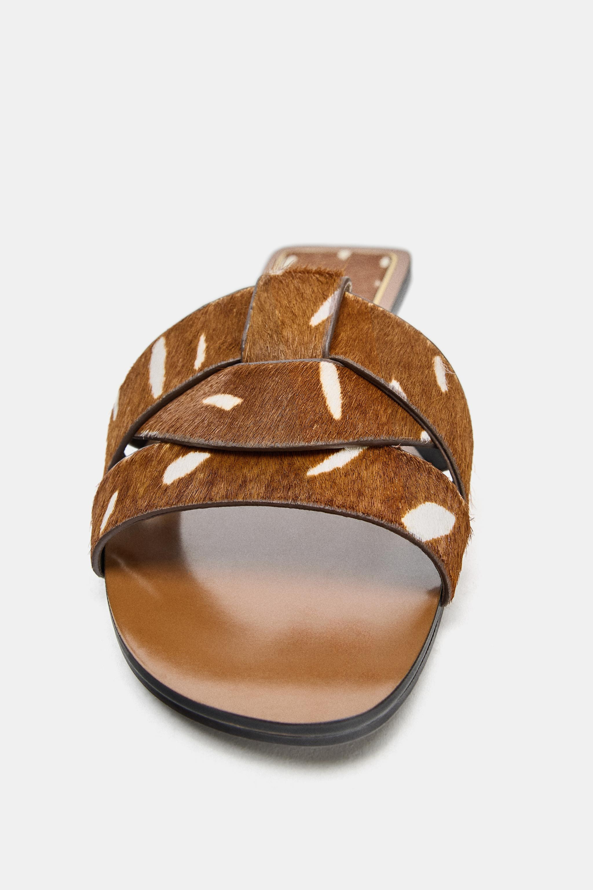 FAUX FUR CROSSED LEATHER SANDALS | Zara US