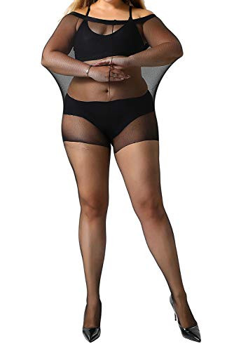 MANZI Women's Black Pantyhose Plus Size Control Top Ultra-Soft Sheer Tights 2 Pairs 1XL | Amazon (US)