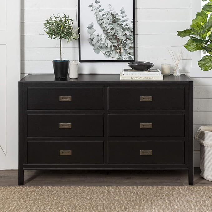 57" Classic Solid Wood 6-Drawer Dresser - Black | Amazon (US)