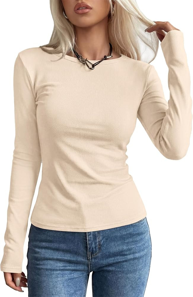 MASCOMODA Womens Basic Slim Fit Long Sleeve T-Shirts Casual | Amazon (US)