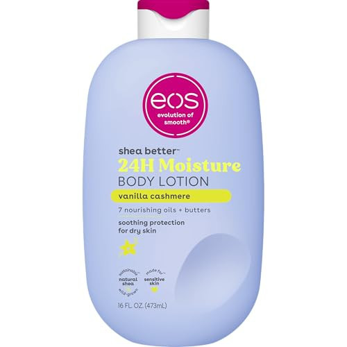 eos Shea Better Body Lotion Vanilla Cashmere, 24-Hour Moisture Skin Care, Lightweight & Non-Greasy, Natural Shea, Vegan, Vanilla Body Lotion, 16 fl oz | Amazon (US)