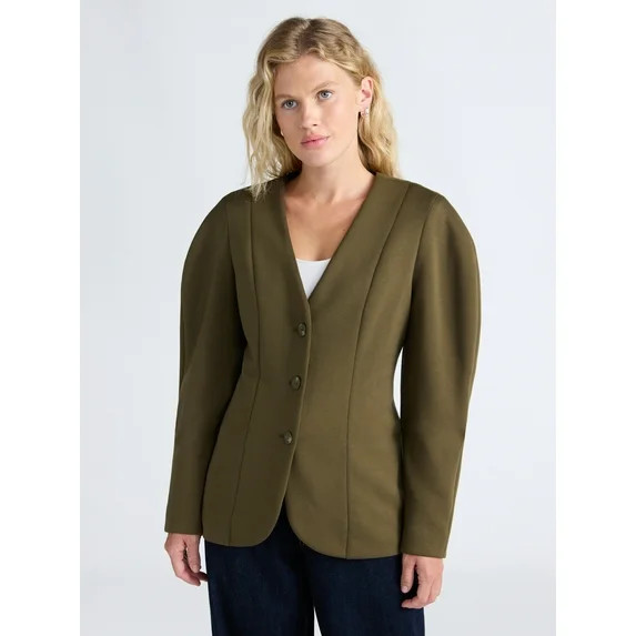 Scoop Women’s Scubaknit Barrel Sleeve Blazer, Midweight, Sizes XS-XXL | Walmart (US)
