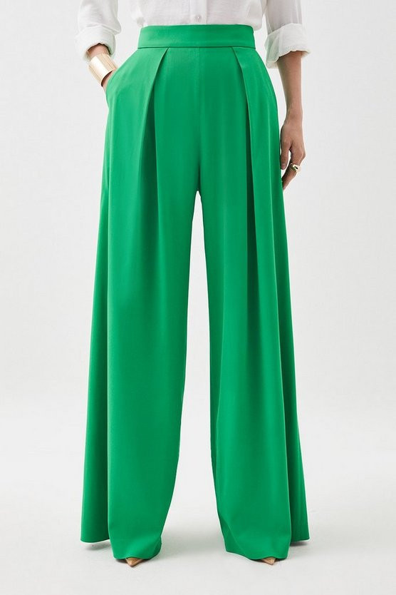 Pleat Detail Wide Leg Trouser | Karen Millen UK + IE + DE + NL