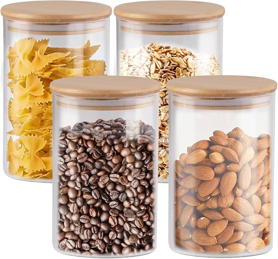Set of 4 Airtight Glass Jars with Bamboo Lids - 37oz Decorative and Durable Borosilicate Glass Ca... | Amazon (US)
