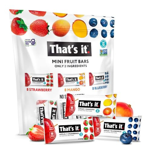 That's it Fruit Bars (Variety 24 Pack) No Sugar Added, Plant-Based, Vegan & Gluten Free, Breakfast Bar, Paleo, for Children & Adults, Non GMO, Fiber (8 Blueberry, 8 Strawberry, 8 Mango) Mini Fruit Bars | Amazon (US)