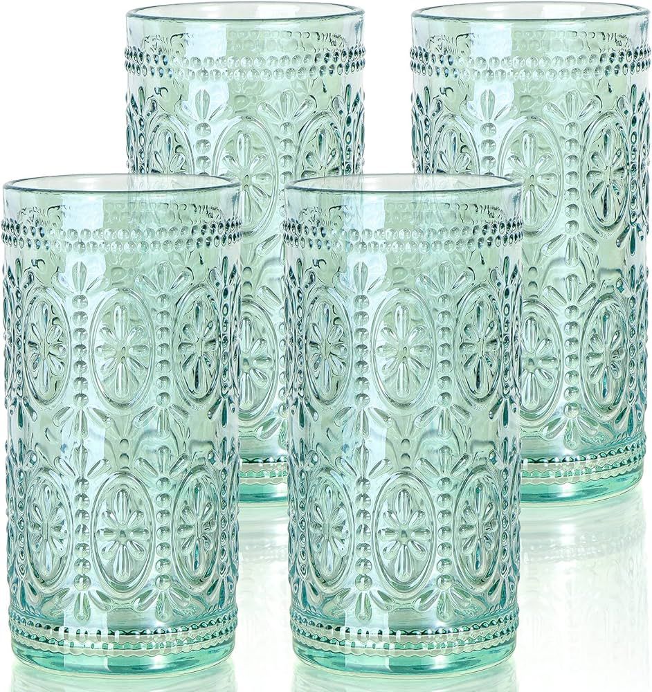 abrwyy Green Drinking Glasses Set of 4, Vintage Drinking Glasses, Colored Glassware Drinking, Highba | Amazon (US)