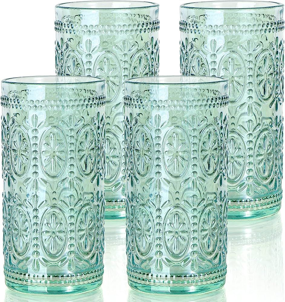 abrwyy Green Drinking Glasses Set of 4, Vintage Drinking Glasses, Colored Glassware Drinking, Highba | Amazon (US)