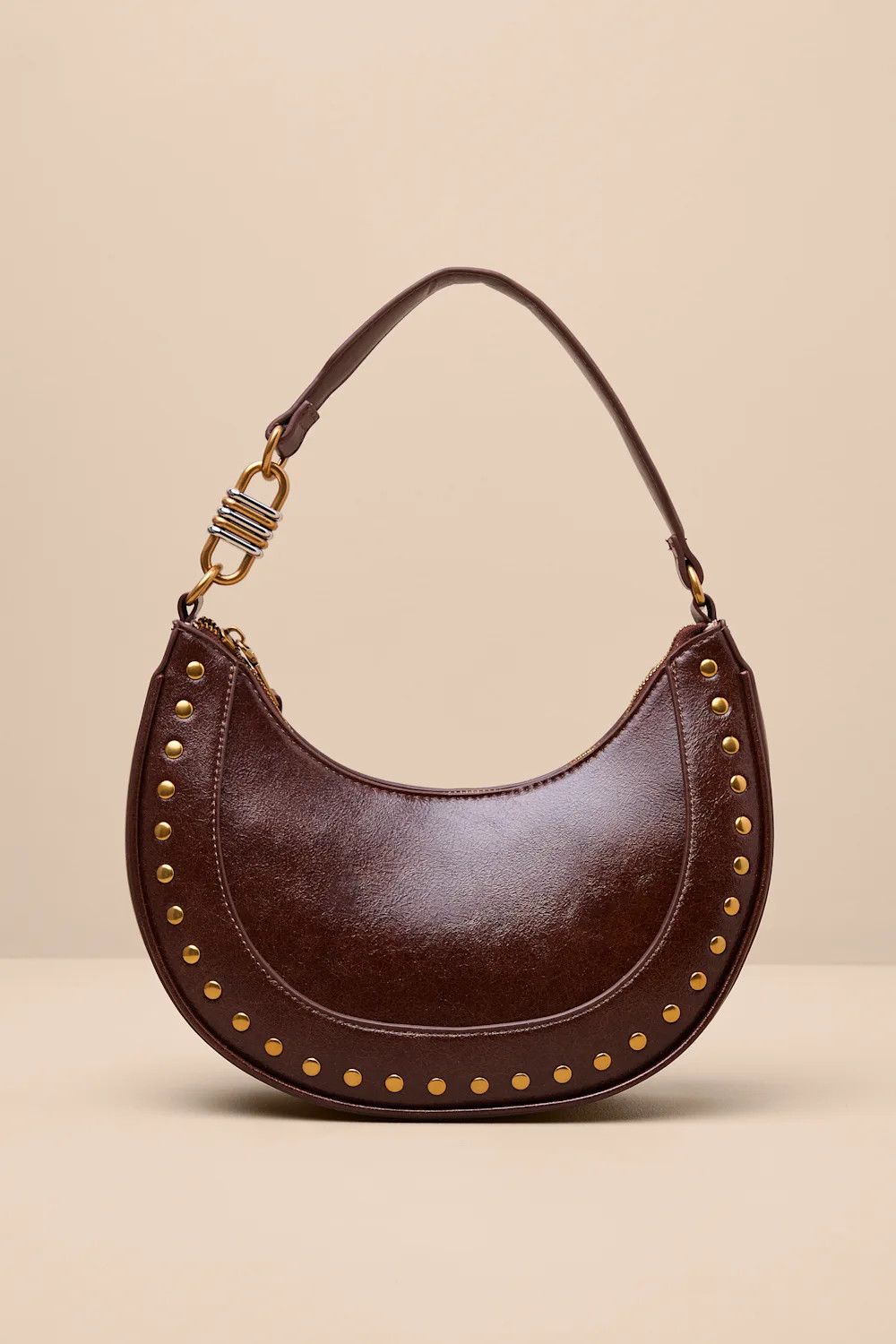 Bliamm Dark Brown Studded Vegan Leather Shoulder Bag | Lulus