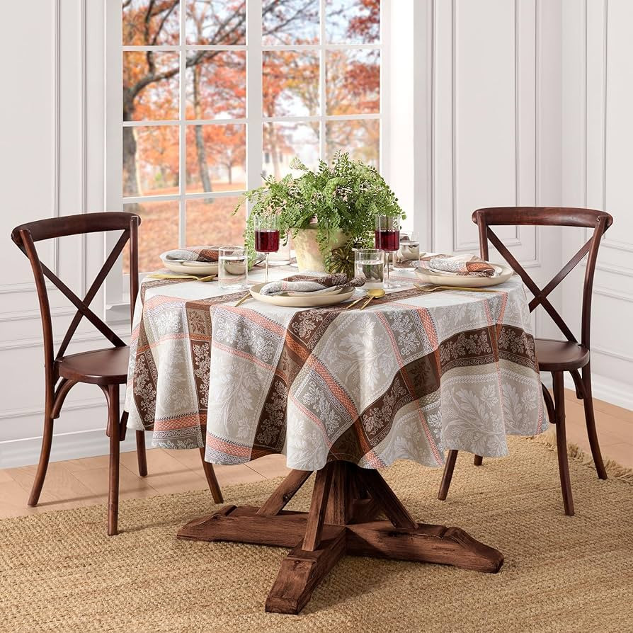 Elrene Home Fashions Windswept Harvest/Thanksgiving Jacquard Cotton Tablecloth, 70" Round | Amazon (US)