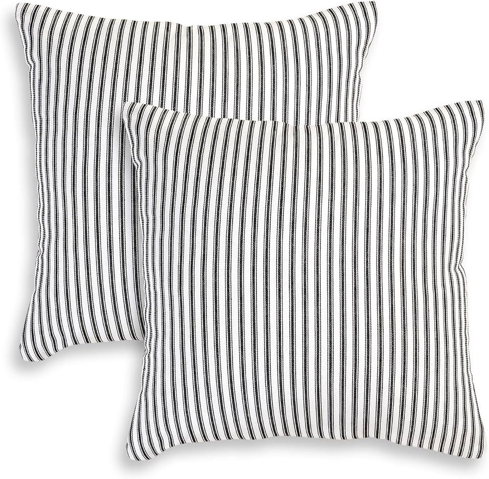 Cackleberry Home Black and White Ticking Stripe Woven Cotton Decorative Square Throw Pillow Case ... | Amazon (US)