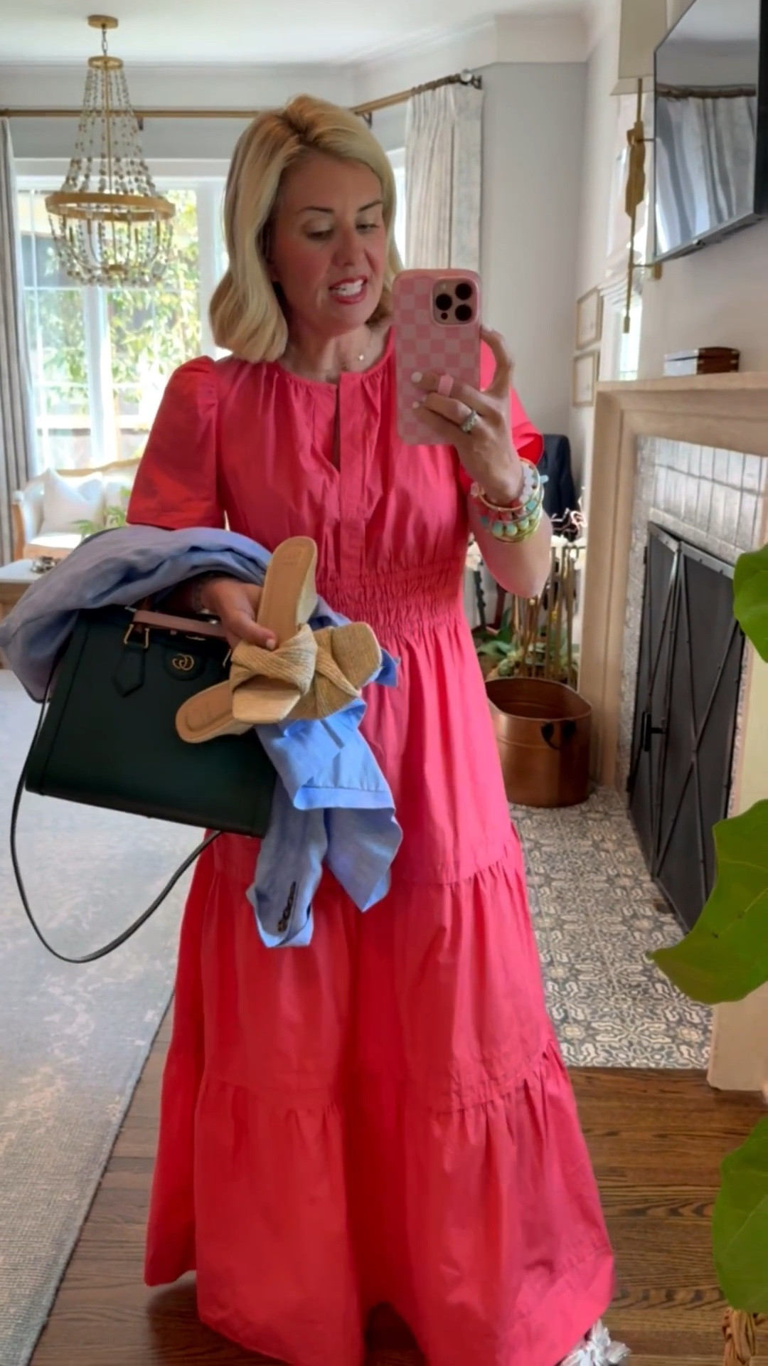 OOTD…the coral maxi dress from Quince & trying decide which shoe! Taking a blazer for a layer and off I go! 
Dress - xs
Sandals - 8 tts ￼  
*Use Loopy code mixandmatchmadness 
*Use Allie + Bess code Catherine20

#LTKdayinmylife #LTKootd #LTKmomlife