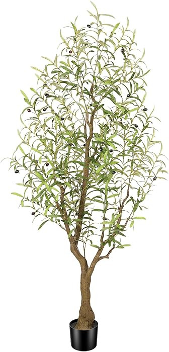 PHYTREE Faux Olive Tree 6FT, Olive Trees Artificial Indoor, Fake Tree with Realistic Leaves & Fru... | Amazon (US)