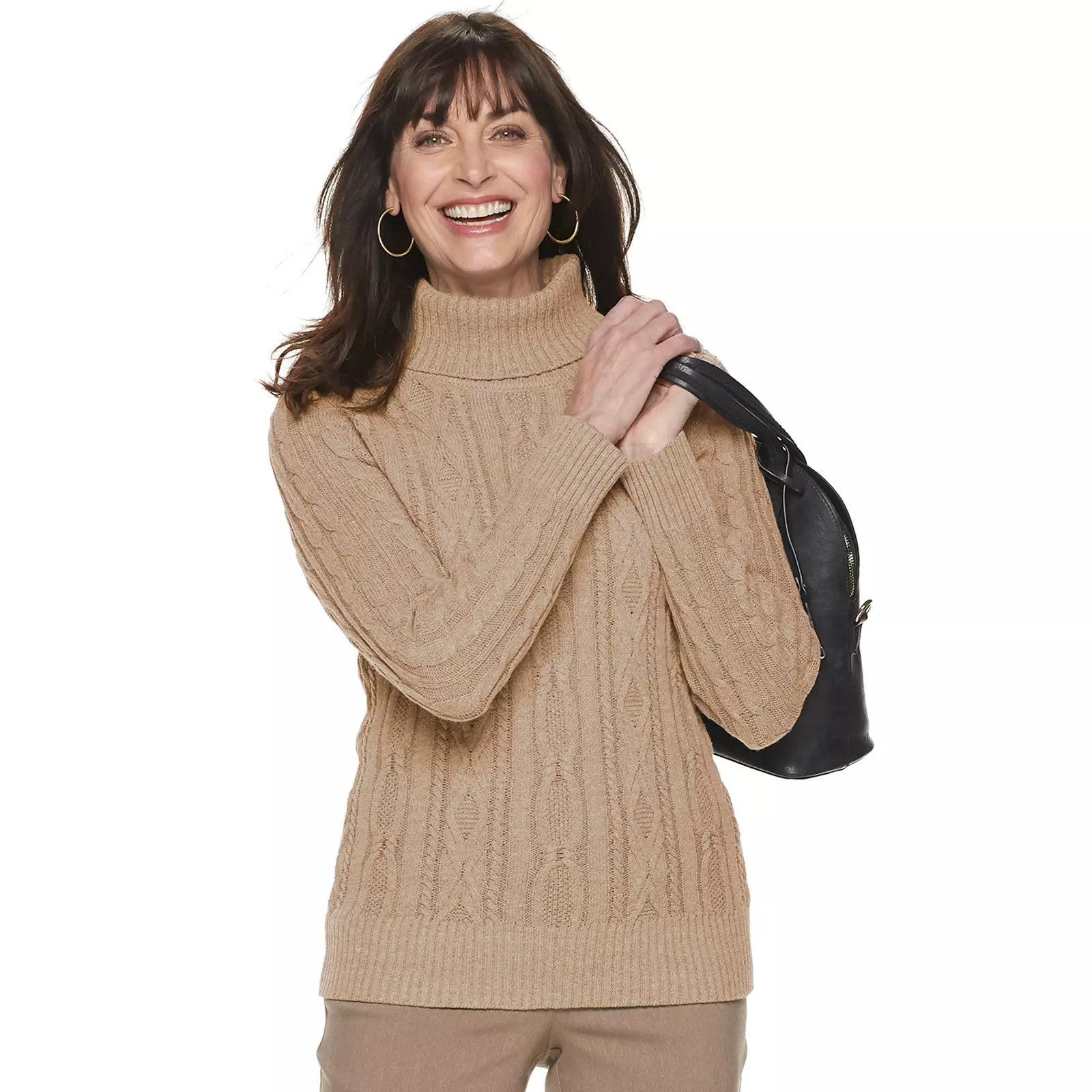 Women's Croft & Barrow Cabled Turtleneck Sweater, Size: XS, Med Beige | Kohl's