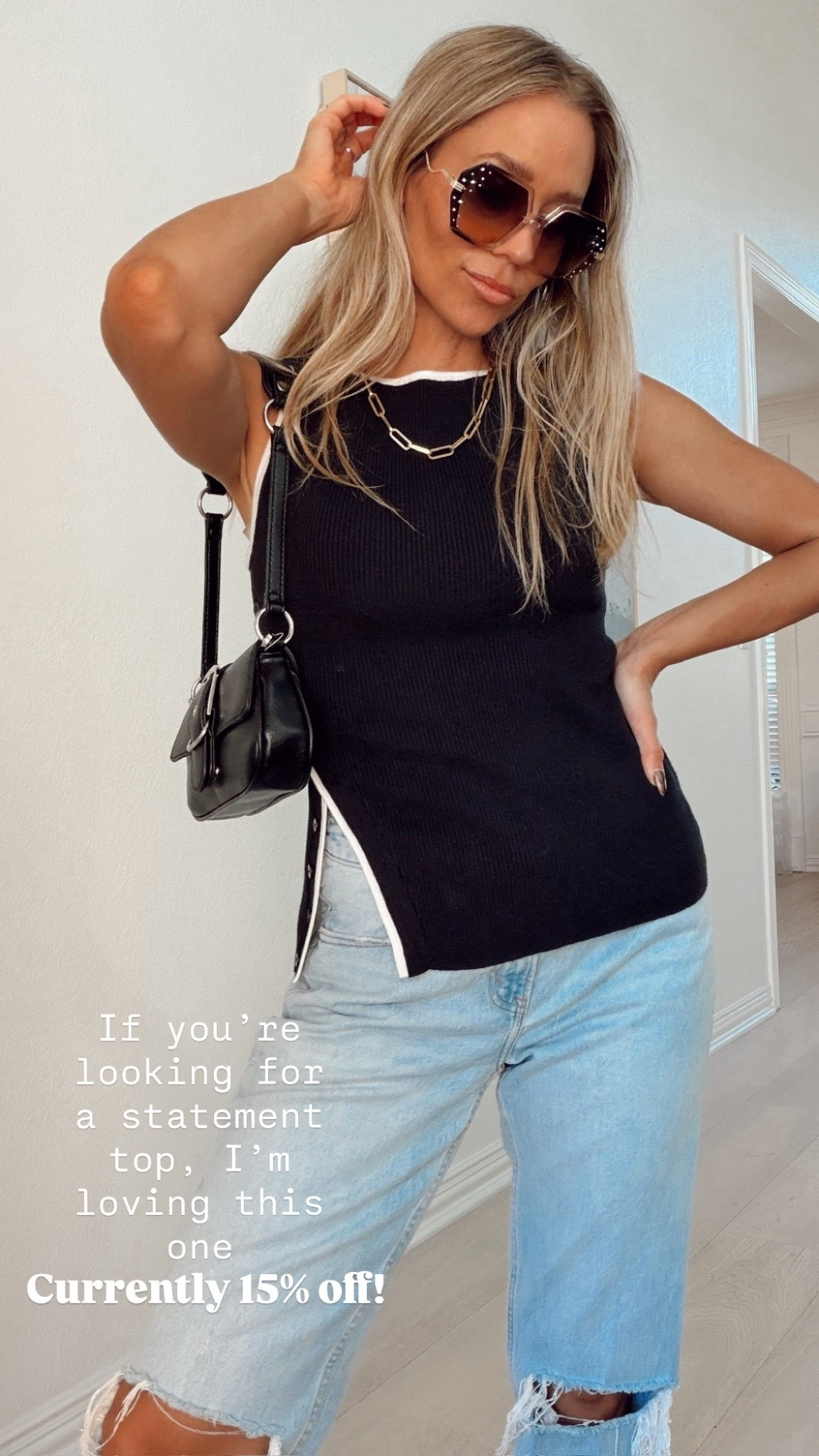 This statement top is so good! I love that I can create different. Looks by using more or less buttons along the side. Pay less than I did because it’s currently 15% off today!!

📍Where to wear: dates, anniversary, girls brunch, weekend outings, sporting events, work // office , travel day, road trips, flights, target, shopping days, meetings, running errands, church. 

Ootd, outfit Inspo, fashion finds, trending, cozy, casual outfits, modest outfit, classy casual, look for less, fall fashion 2025, free people, designer, girly, chic, trendy, elevated basics, everyday style, fall wear, fall fashion, fall style, fall ootd, Ugg season, fall style edit, LTK outfit inspo, Amazon fall fashion, Walmart Fall fashion, designer inspired looks, Target fashion, Target finds. 

#LTKFindsUnder100 #LTKFindsUnder50 #LTKSaleAlert