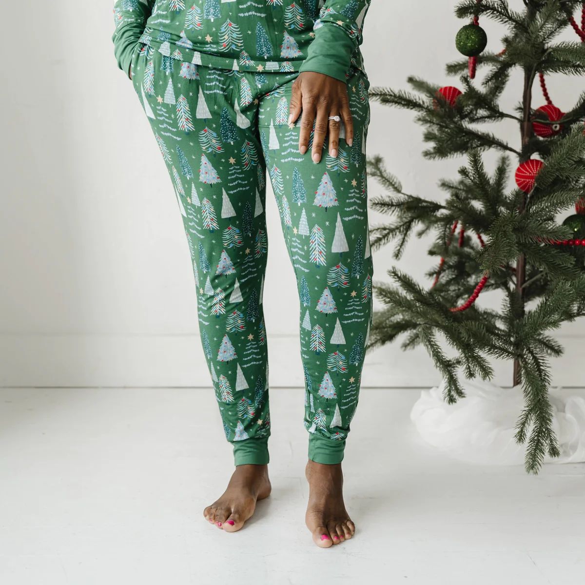 Green Twinkling Trees Women's Bamboo Viscose Pajama Pants | Little Sleepies