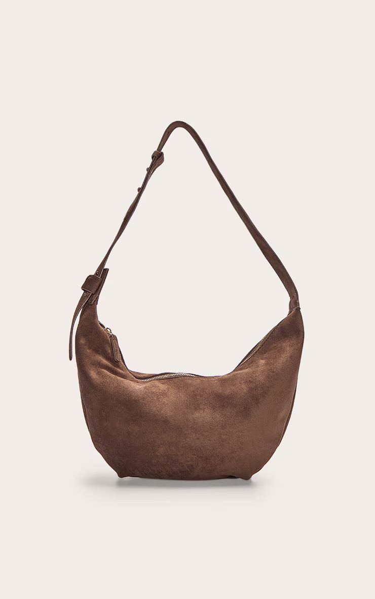 Chocolate Faux Suede Slouchy Crescent Cross Body Bag | Pretty Little Thing (Australia & New Zealand)