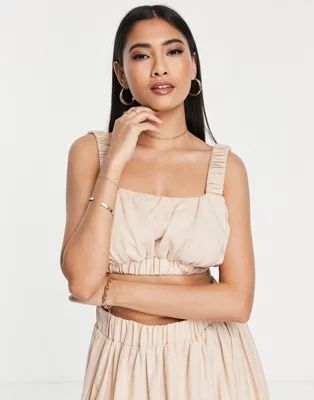 ASOS EDITION ruched linen crop top with elastic straps in stone | ASOS | ASOS (Global)