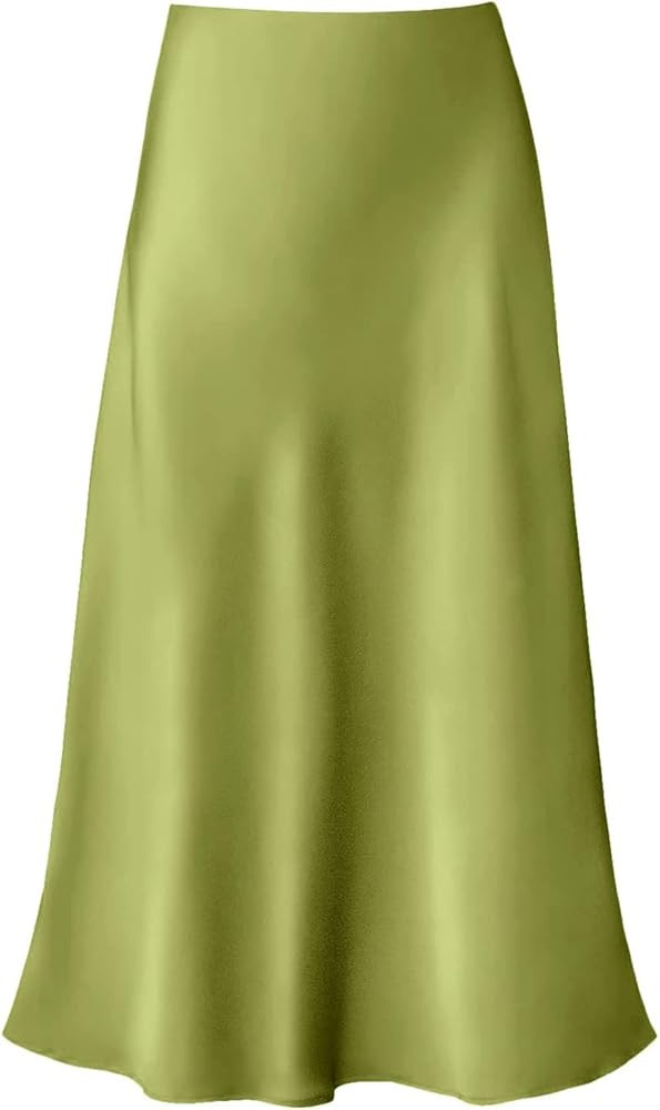 Women's Satin High Waist Hidden Elasticized Waistband Flared Casual A Line Midi Skirt | Amazon (US)
