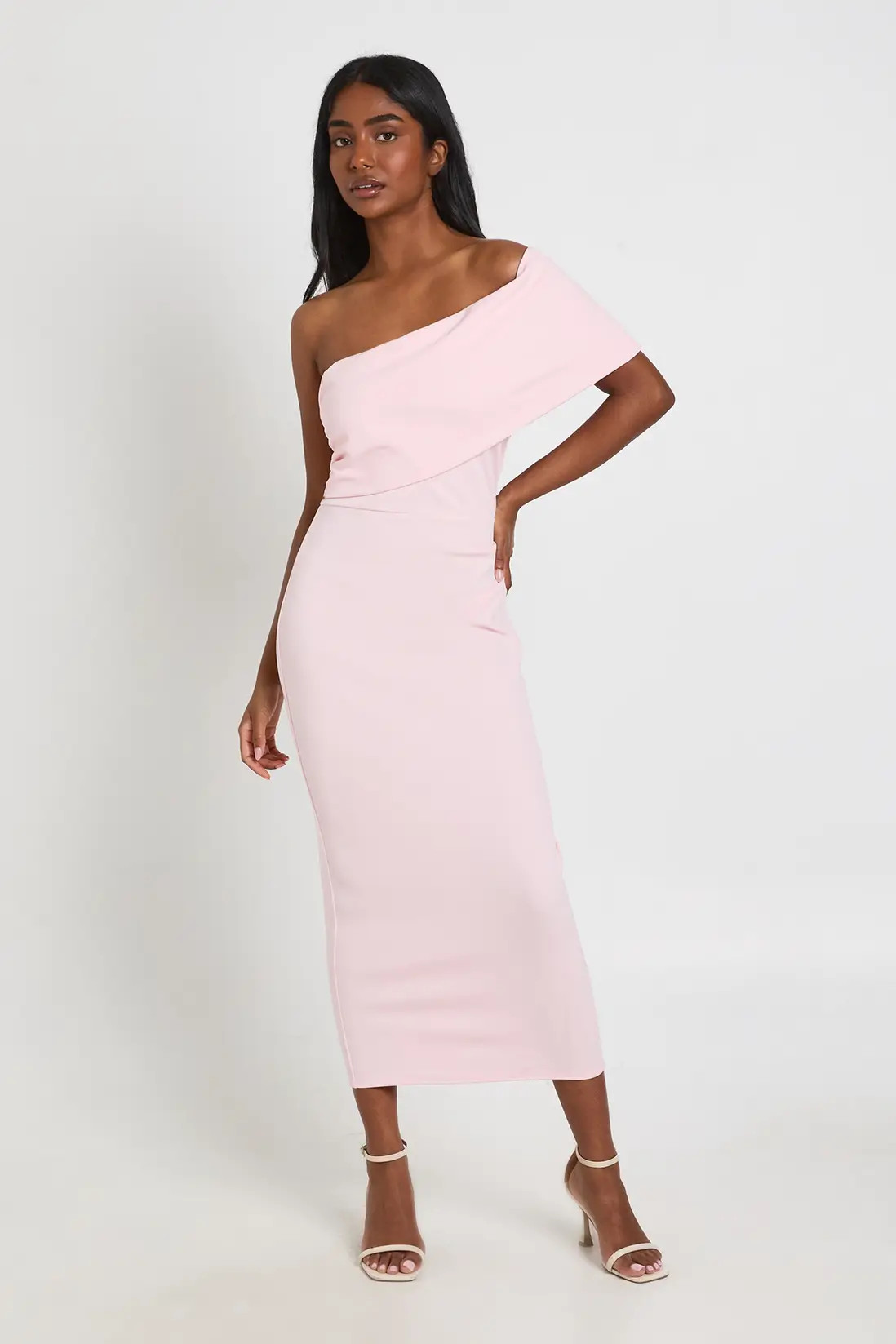Pastel Pink Jersey Crepe Bardot Midaxi Dress | Boohoo | Boohoo.com (UK & IE)