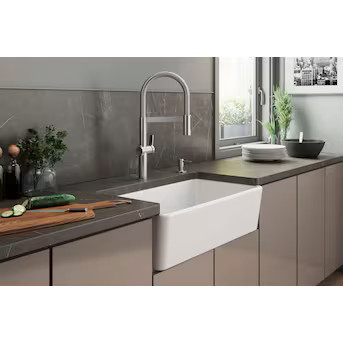 KOHLER Pepin Farmhouse apron front 33.69-in x 18.25-in Cast iron Single bowl Kitchen Sink | Lowe's