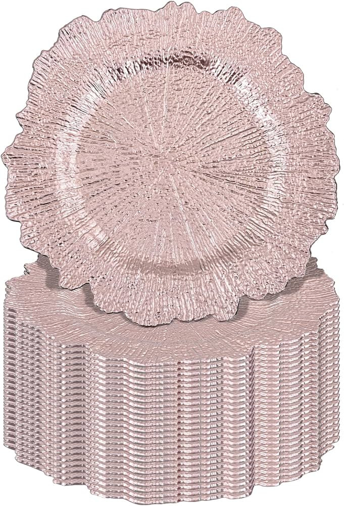 Pesonlook 24Pcs Rose Gold Charger Plates Round 13inch, Reef Plate Chargers for Dinner, Bulk Plast... | Amazon (US)