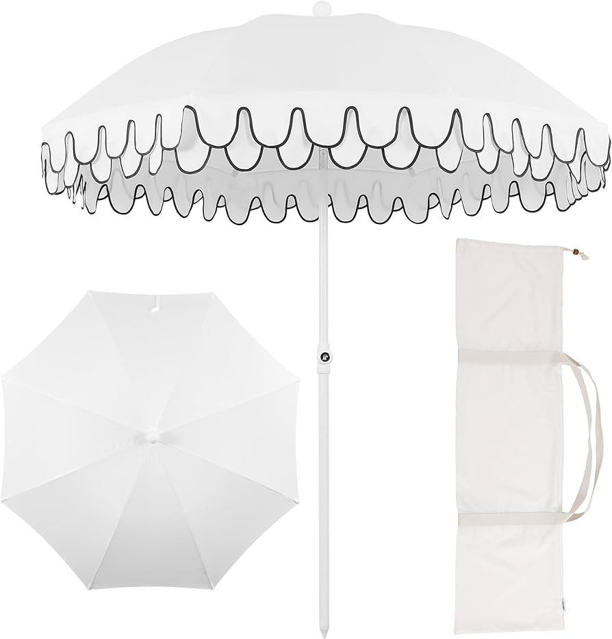 JONATHAN Y UMB1004D Horizon 6.5 ft. Classic MidCentury Scalloped Fringe Market Beach Umbrella wit... | Amazon (US)