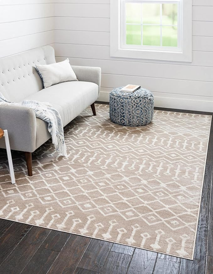 Rugs.com Geometric Kasbah Trellis Collection Rug – 10' X 16' Beige Low Pile Rug Perfect for Liv... | Amazon (US)