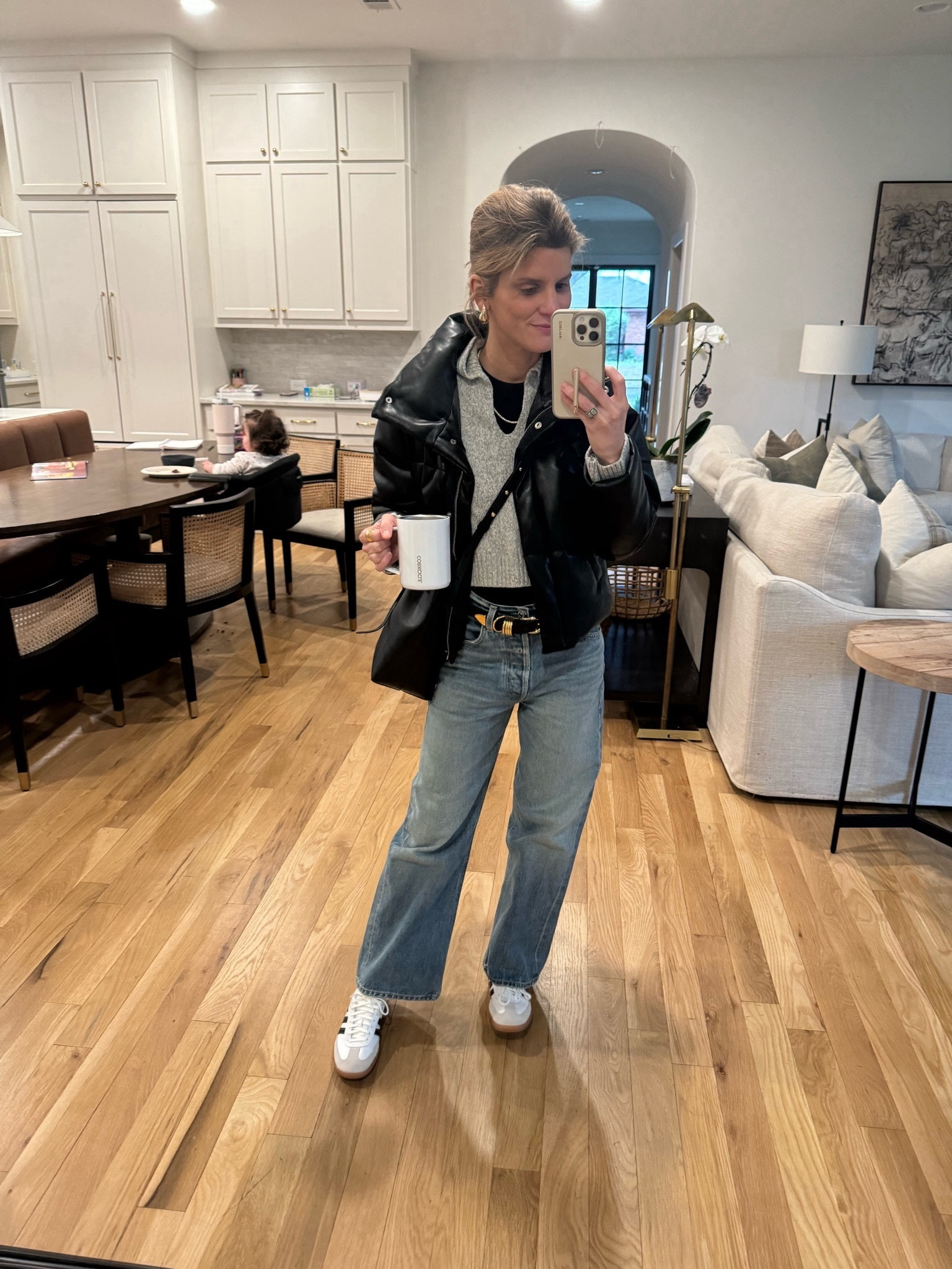 Wearing XS in sweater and tank. Jacket is old Abercrombie - linking similar!