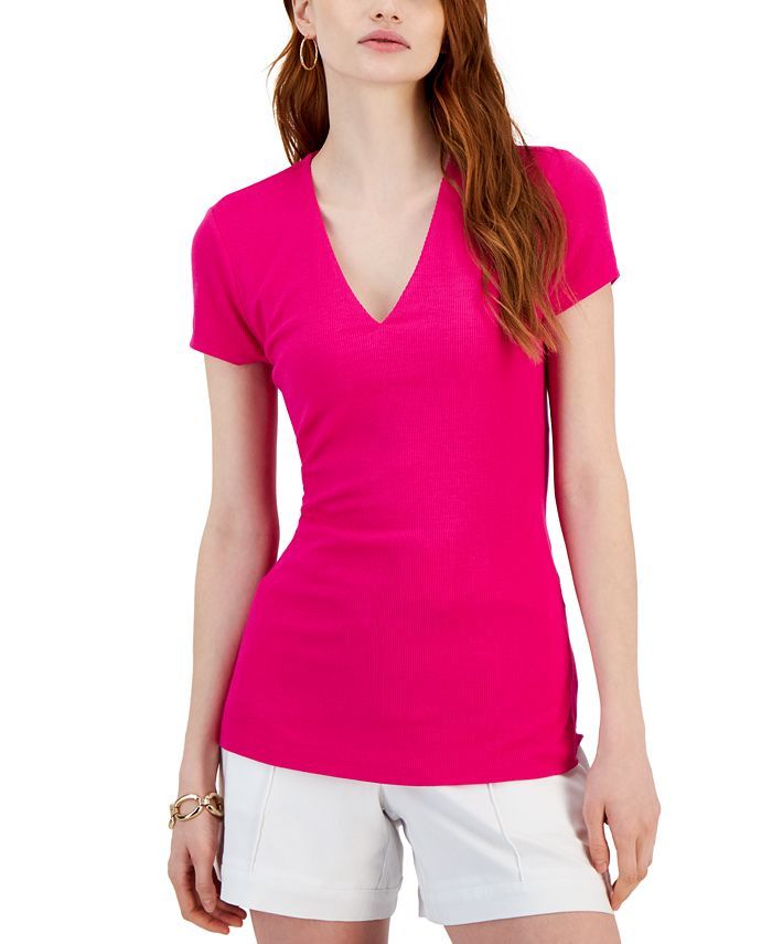 Women's Ribbed V-Neck Top, Created for Macy's | Macys (US)