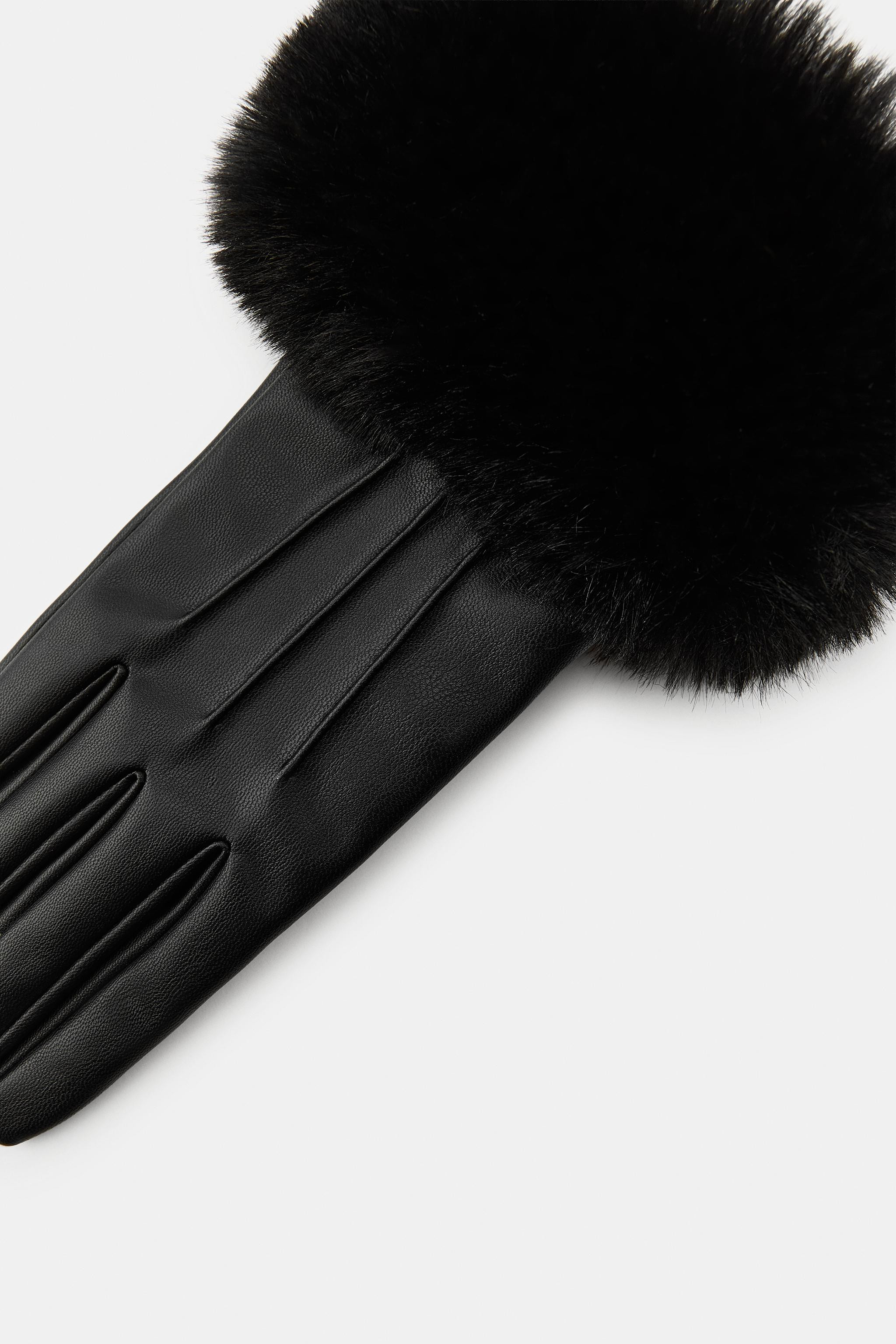 FAUX LEATHER FUR GLOVES | Zara US
