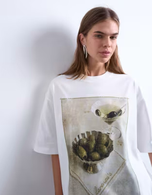 Topshop graphic martini print oversized tee in ivory | ASOS | ASOS (Global)