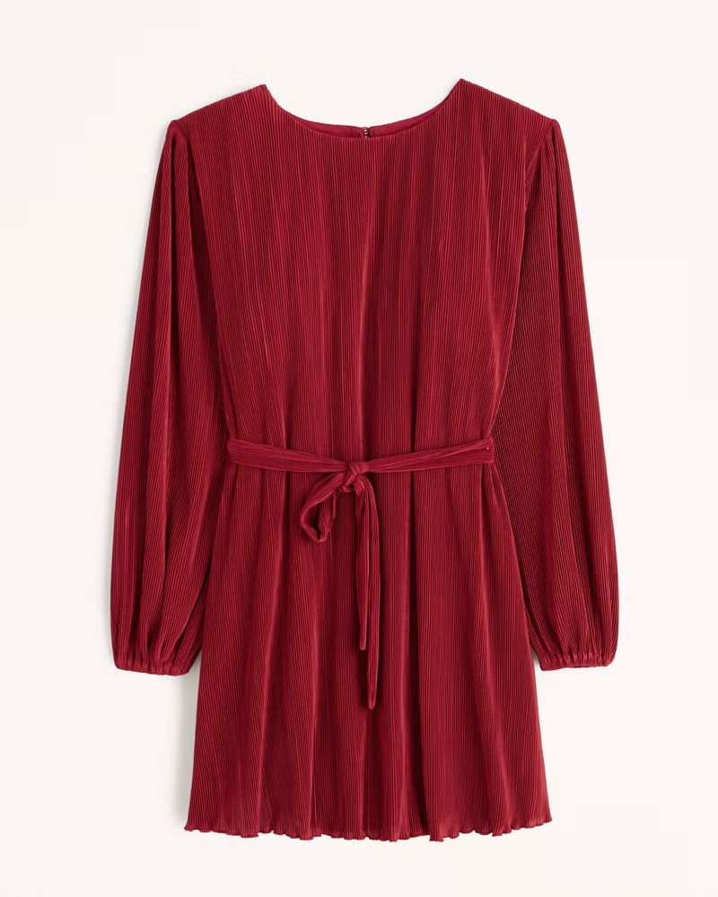 Long-Sleeve Satin Plisse Mini Dress | Abercrombie & Fitch (US)