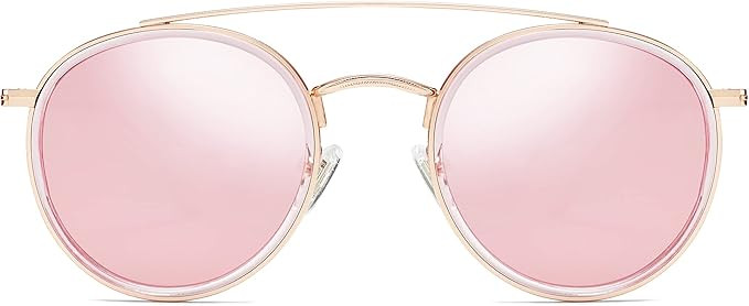 SOJOS Retro Vintage Round Polarized Sunglasses for Women Men Small Double Bridge Circle Sunnies S... | Amazon (US)