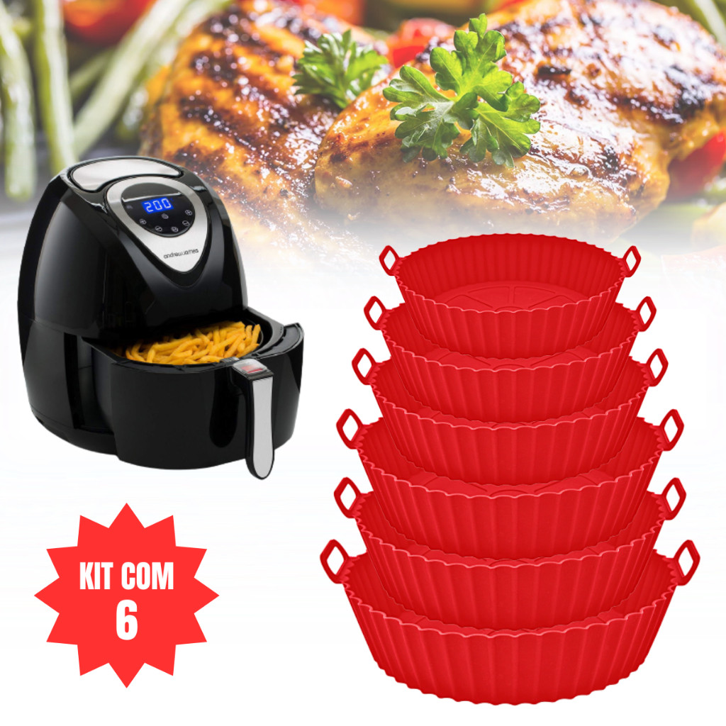 Kit 6 Forma de Silicone para Fritadeira Air Fryer com Alça Antiaderente Cozinha | Shopee (BR)