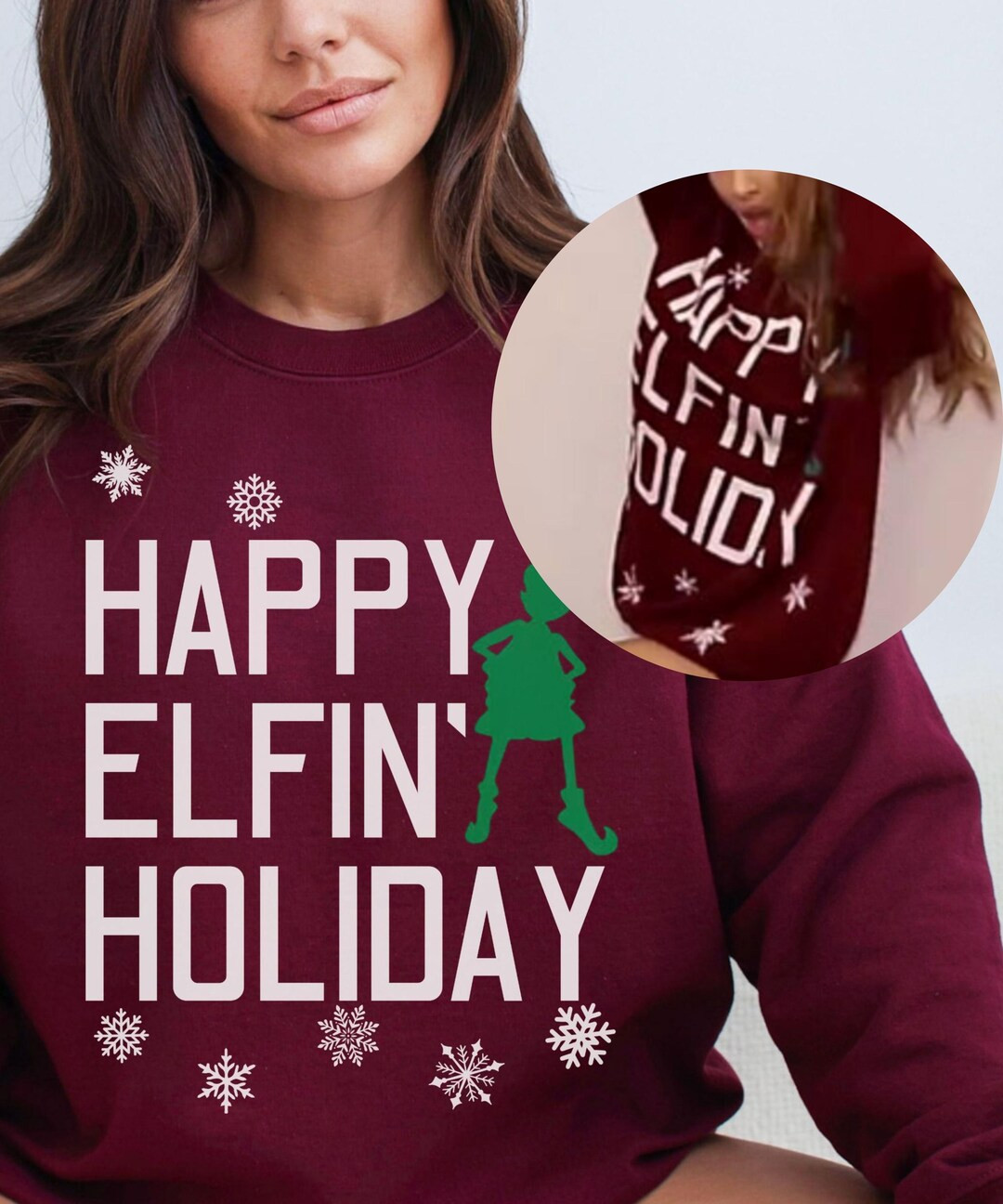 Happy Elfin Holiday Sweatshirt, Elf Silhouette & Snowflakes, Soft, Warm, Pre-shrunk, Classic Fit,... | Etsy (US)