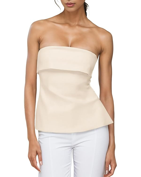 Strapless Tube Tops for Women Going Out Bandeau Trendy Summer | Fold Over, Side Split, Off the Sh... | Amazon (US)