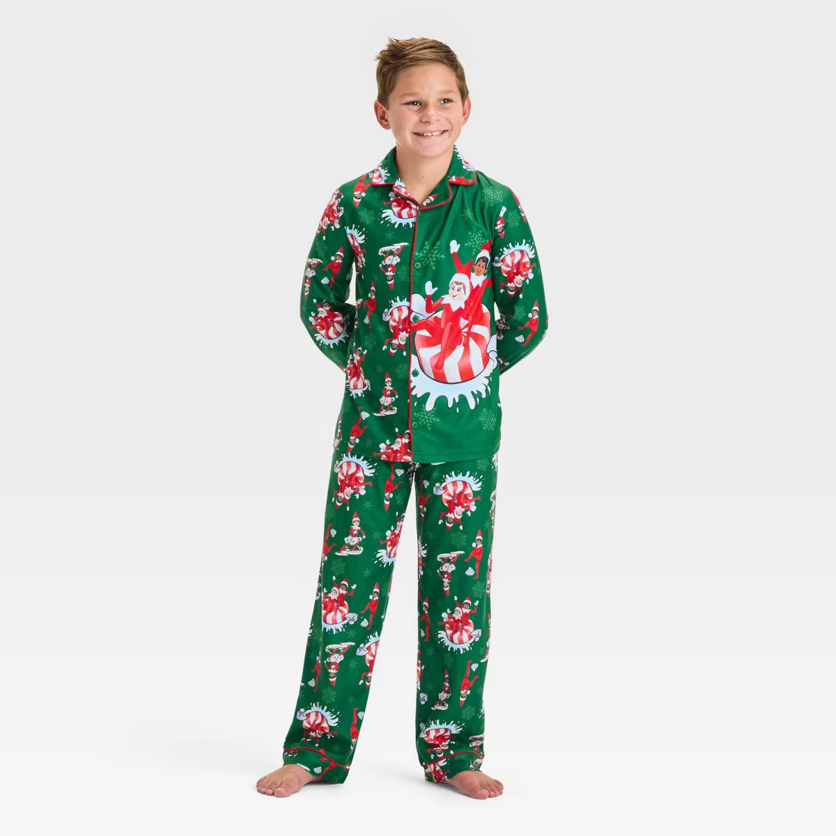 Boys' Elf on the Shelf Christmas Coat Pajama Set - Green | Target