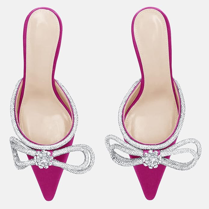 Lnsshee Women's Closed Pointed Toe Pumps Glitter Rhinestone Backless Heels Bowknot Low Kitten Hee... | Amazon (US)