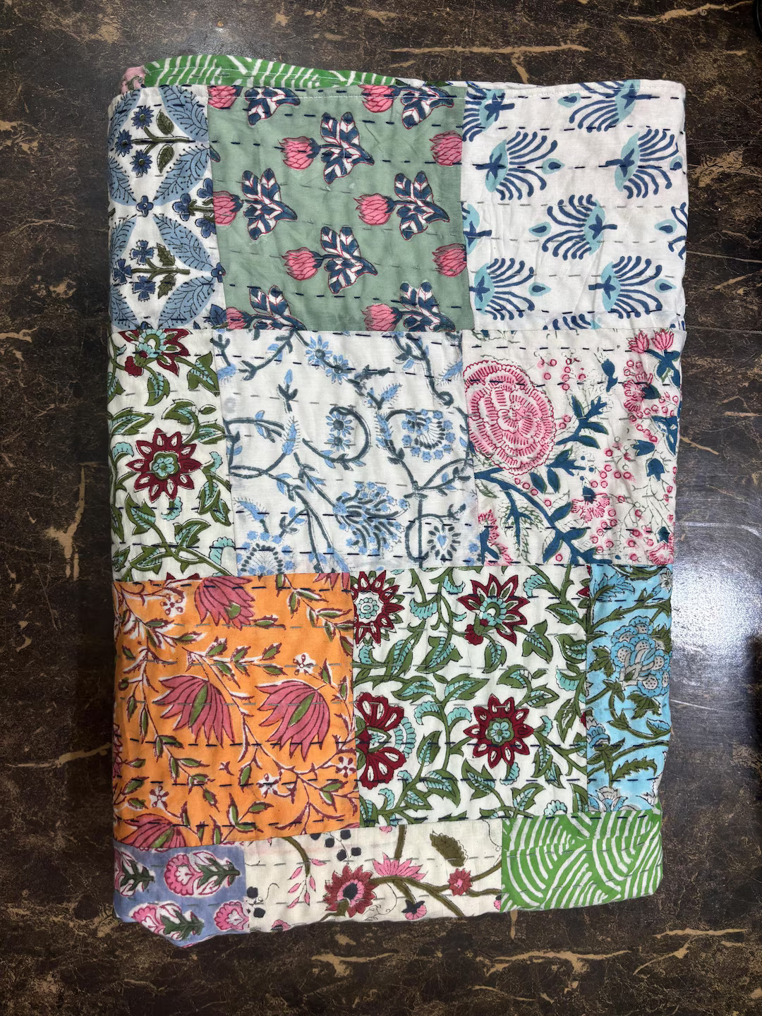 Patchwork Kantha Quilt: Floral Print Cotton Bedding Throw | Etsy (US)