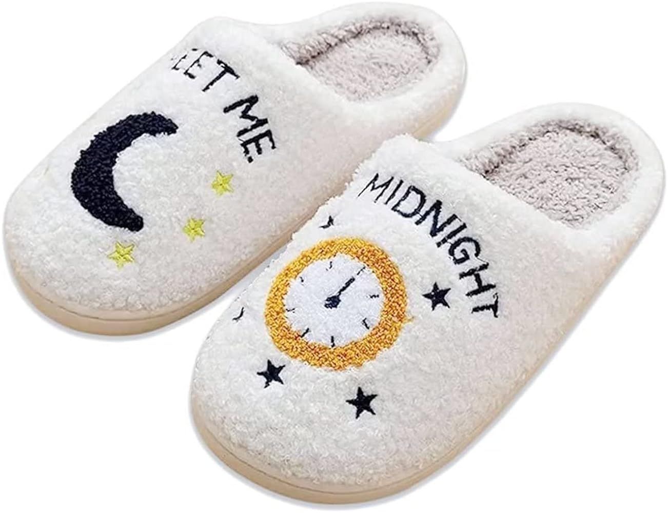 QQGB Meet Me at Midnight Slippers for Women Men Plush Fuzzy Cozy House Slippers Winter Warm Indoo... | Amazon (US)