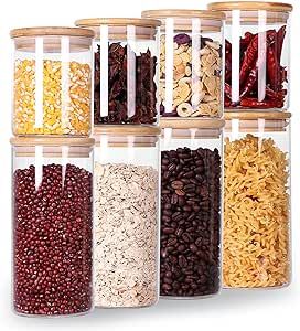 Glass Jars with Airtight Wooden Lids, 8 Pack Flour and Sugar Containers, Glass Canister Set for C... | Amazon (US)