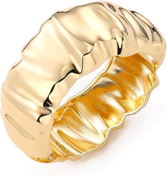 KISS WIFE Golden Bangles for Women, Trendy Minimalist Chunky Golden Bracelet, Big Thick Stackable... | Amazon (US)