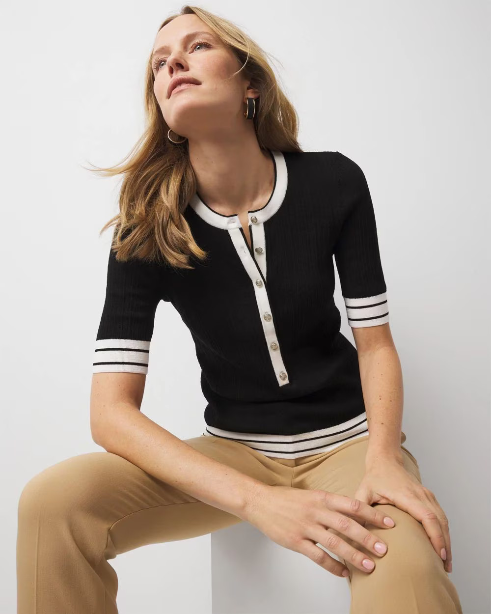 Elbow-Sleeve Henley Sweater | White House Black Market