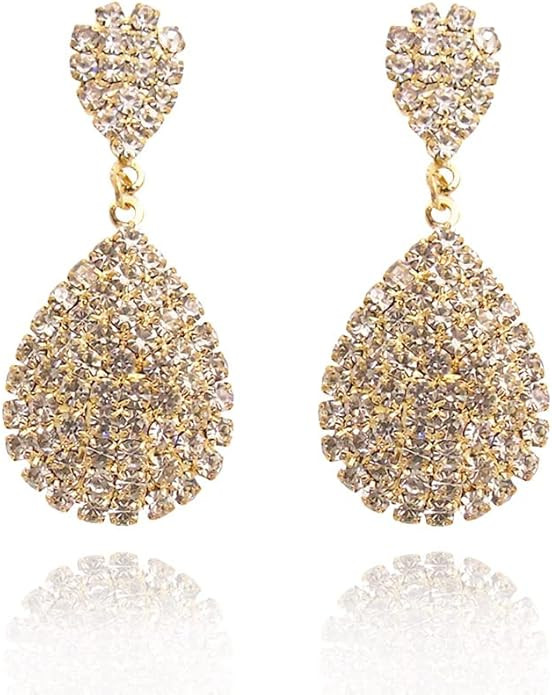 MagiDeal Wedding Earrings Gold Plating Teardrop Dangle Earrings | Amazon (US)