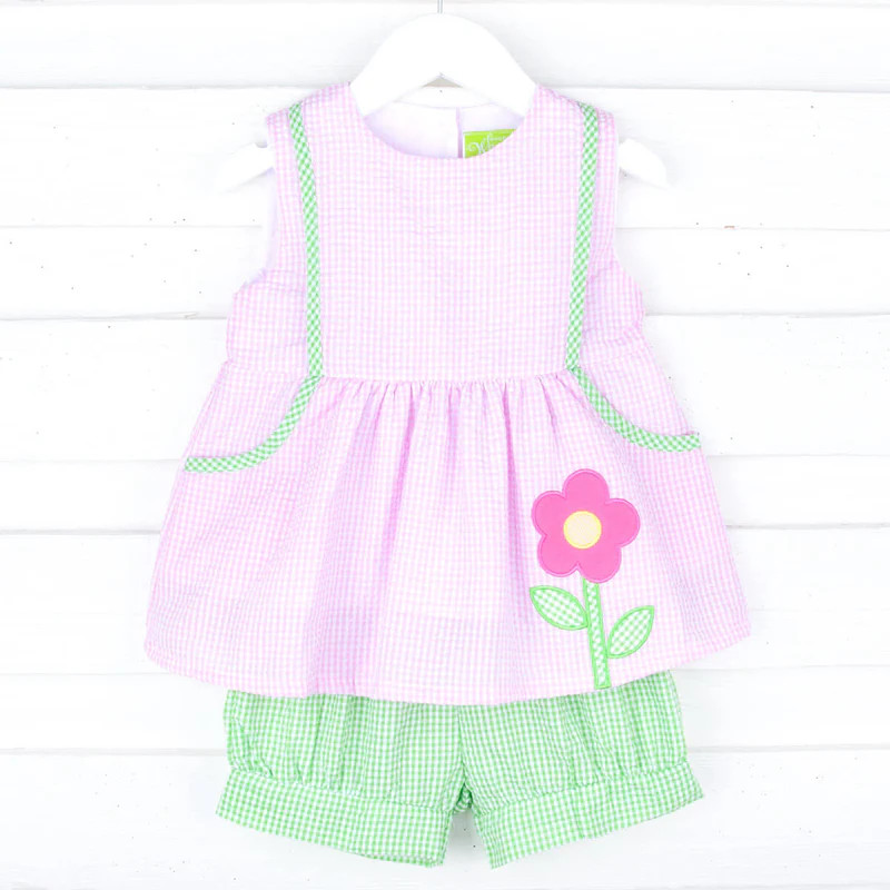 Garden Flower Pink Seersucker Alaia Short Set | Classic Whimsy