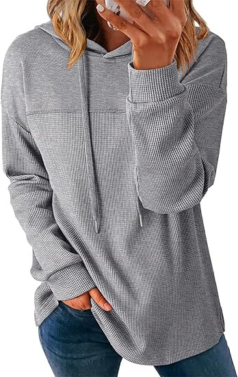 Dokotoo Womens Hoodies Casual Waffle Knit Long Sleeve Drawstring Pullover Sweatshirts Lightweight... | Amazon (US)