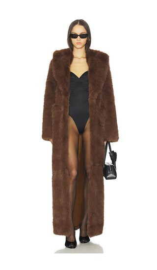 Lovers and Friends x Christina Elezaj Vincent Faux Fur Coat in Brown. - size XS | Revolve Clothing (Global)