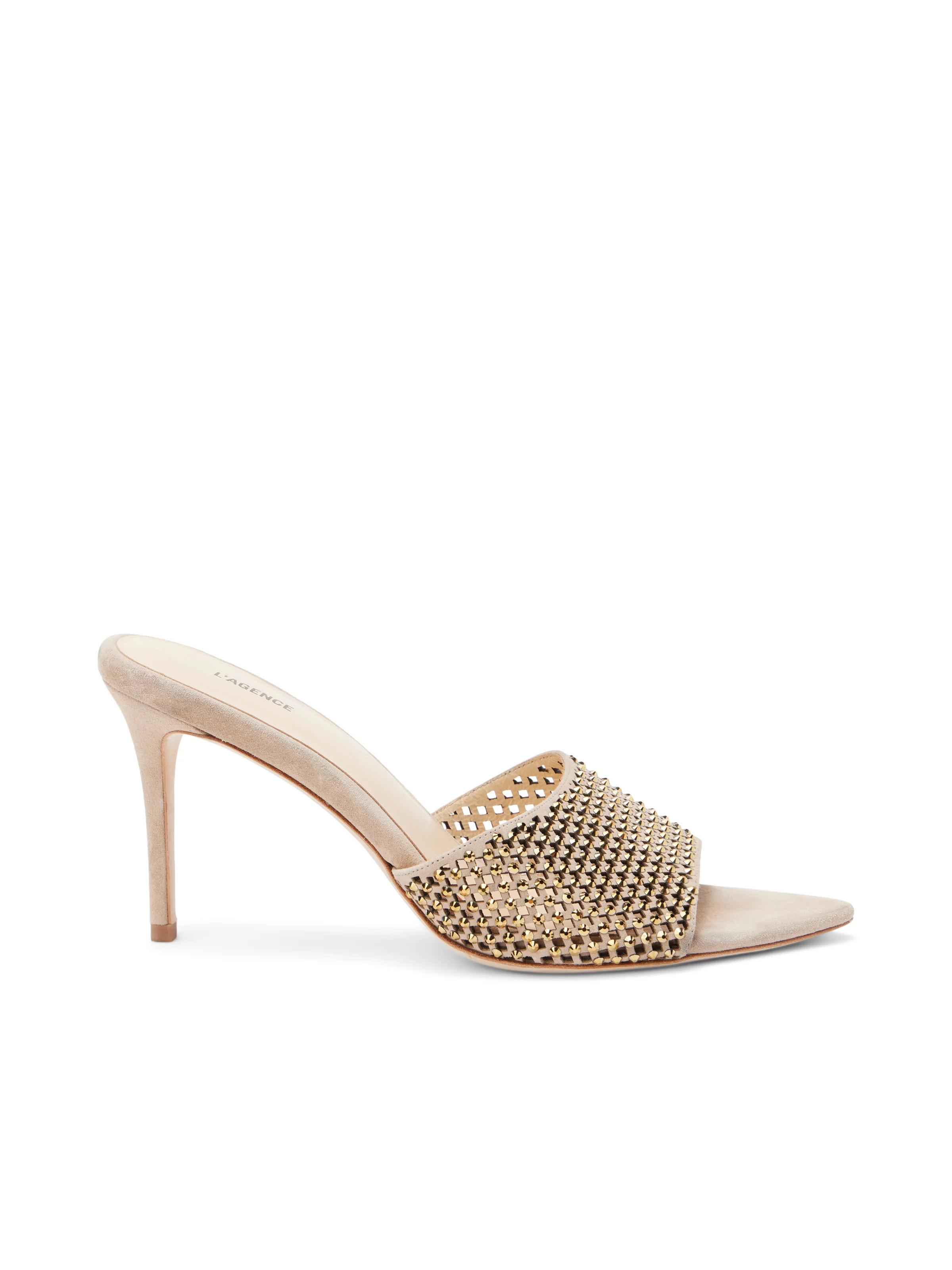 L'AGENCE Narcise Open Toe Mule in Macaroon Suede | L'Agence